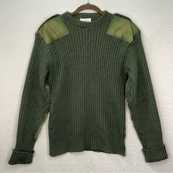 Vintage Military Wool Sweater-Army Olive Green-Made in England-Size 100cm-Vtg- - Picture 1 of 11